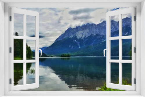 Fototapeta Naklejka Na Ścianę Okno 3D - Berge - Wasser - Spiegelung - Wolken