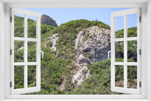 Fototapeta Naklejka Na Ścianę Okno 3D - big view over forest valley to a big rock