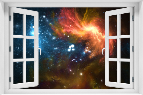 Fototapeta Naklejka Na Ścianę Okno 3D - Starfield, stars and space dust scattered throughout the universe. Vast open interstellar space, cosmic abstract artwork. Distant swirling galaxies, interplanetary travel, astral artwork.
