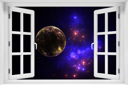 Fototapeta Naklejka Na Ścianę Okno 3D - Starfield, stars and space dust scattered throughout a vast universe. Alien Planet Illustration, cosmic abstract artwork. Infinite endless space, interplanetary travel space exploration concept