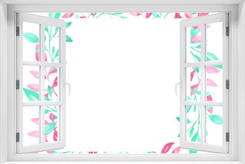 Fototapeta Naklejka Na Ścianę Okno 3D - Hand drawn watercolor leaves, decorative frame isolated on the white background can be used for greeting cards