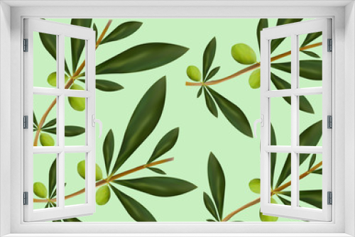 Fototapeta Naklejka Na Ścianę Okno 3D - floral background with green olive trees illustration on light green background