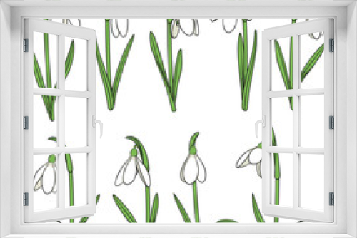 Fototapeta Naklejka Na Ścianę Okno 3D - Set of color illustrations with snowdrops. Isolated vector objects on white background.
