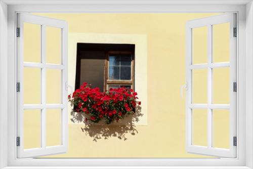 Fototapeta Naklejka Na Ścianę Okno 3D - Window with Flowers on Old Wall