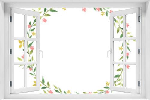 Fototapeta Naklejka Na Ścianę Okno 3D - Delicate watercolor wreath of spring leaves and flowers. Hand drawn floral watercolor background.