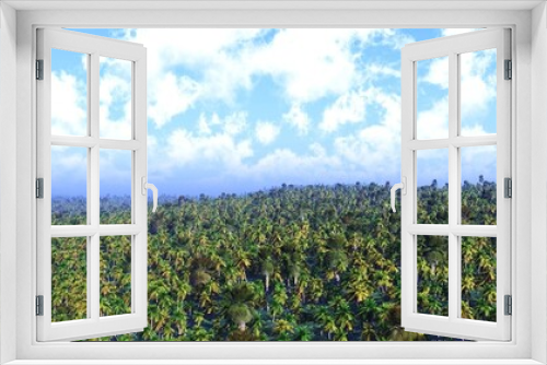 Fototapeta Naklejka Na Ścianę Okno 3D - panorama of jungei, palm forests under a sky with clouds