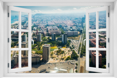 Fototapeta Naklejka Na Ścianę Okno 3D - Modern neighbourhoods of Barcelona in Spain, aerial view