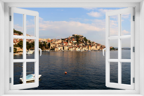 Fototapeta Naklejka Na Ścianę Okno 3D - Panoramic view of Sibenik in the background. Sibenik is popular summer travel destination. 