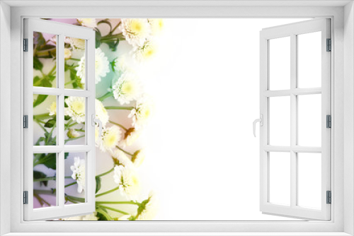 Fototapeta Naklejka Na Ścianę Okno 3D - Bouquets of flowers on a white background. Flowers in soft light on a white background for design. Delicate flowers in spring and summer. Blooming and floral design.