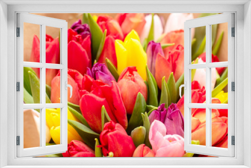 Fototapeta Naklejka Na Ścianę Okno 3D - beautiful bouquet of colorful tulips