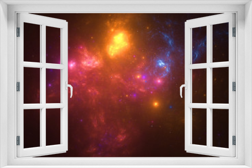 Fototapeta Naklejka Na Ścianę Okno 3D - Starfield, stars and space dust scattered throughout the universe. Vast open interstellar space, cosmic abstract artwork. Glowing cloud nebula, interplanetary travel, astral artwork.