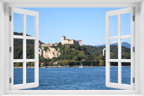 Fototapeta Naklejka Na Ścianę Okno 3D - View to Castle Rocca d'Angera in Angera at Lake Maggiore, Italy