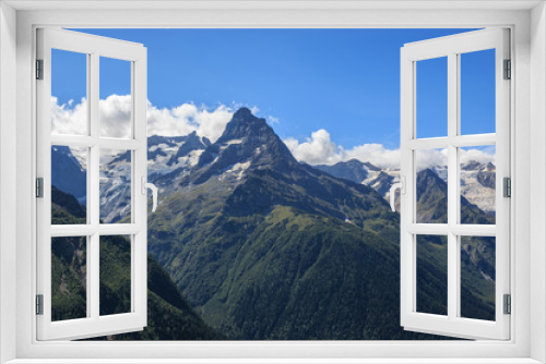 Fototapeta Naklejka Na Ścianę Okno 3D - Panorama view of dramatic sky and mountains scene in national park Dombay