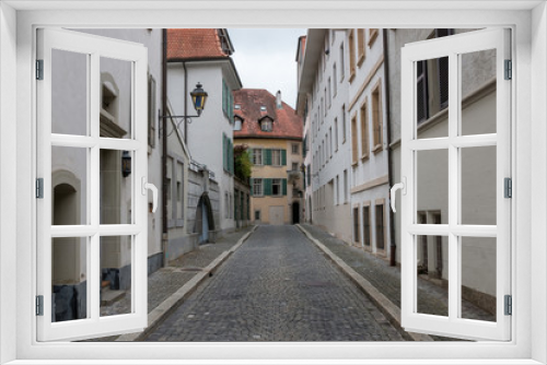 Fototapeta Naklejka Na Ścianę Okno 3D - Walk through old buildings in historic center of Lausanne city
