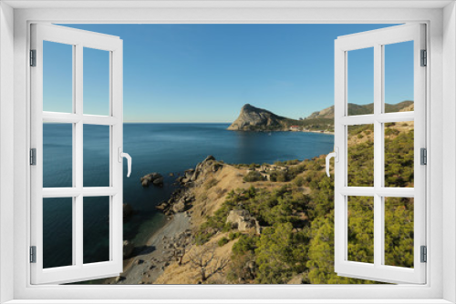 Fototapeta Naklejka Na Ścianę Okno 3D - beautiful landscape of gorgeous nature, coast line with mountains, horizon between sea and blue sky