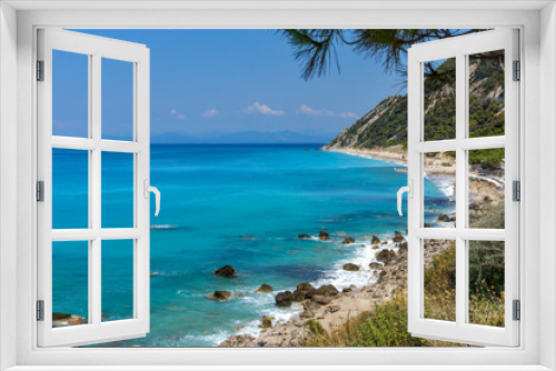 Fototapeta Naklejka Na Ścianę Okno 3D - Seascape of Kokkinos Vrachos Beach with blue waters, Lefkada, Ionian Islands, Greece
