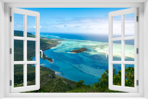 Fototapeta Naklejka Na Ścianę Okno 3D - Beautiful view of a tropical beach with crystal clear water from the mountain in le Le Morne Brabant, Mauritius