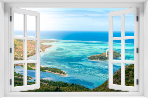Fototapeta Naklejka Na Ścianę Okno 3D - Beautiful view of a tropical beach with crystal clear water from the mountain in le Le Morne Brabant, Mauritius