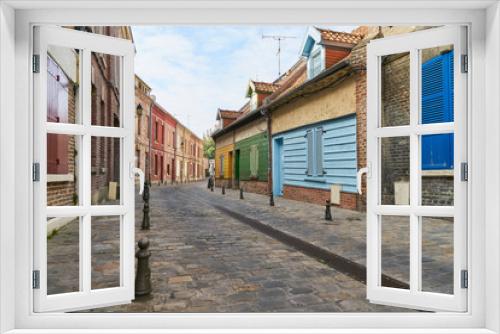 Fototapeta Naklejka Na Ścianę Okno 3D - Alley with colorful houses in old town of Amiens