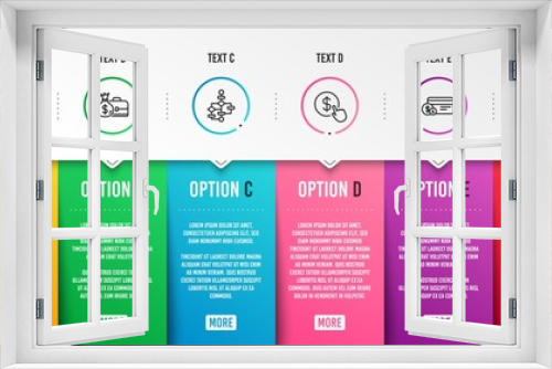 Salary, Block diagram and Audit icons simple set. Buy currency, Payment method and Shopping bags signs. Diplomat with money bag, Algorithm path. Finance set. Infographic template. 6 steps timeline