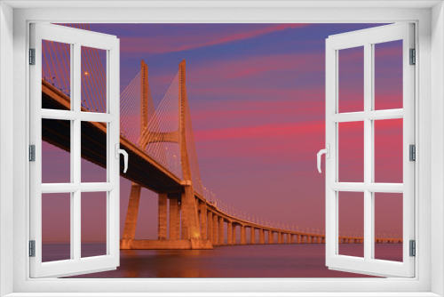 Fototapeta Naklejka Na Ścianę Okno 3D - Vasco da Gama bridge at sunset .  Lisbon, Portugal.
