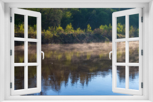 Fototapeta Naklejka Na Ścianę Okno 3D - beautiful misty morning on the natural forest river Gauja in Latvia