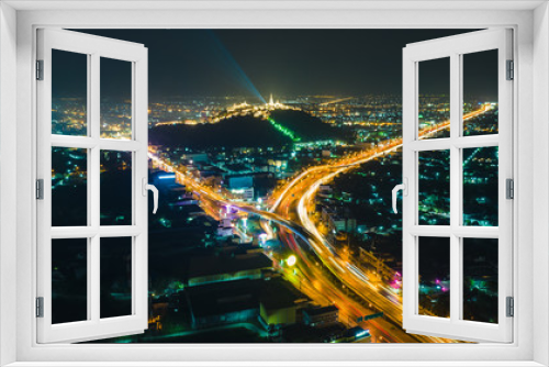 Fototapeta Naklejka Na Ścianę Okno 3D - cityscape at night traffic car movement headlights and overl lighting khao wang celeblation phetchaburi Thailand