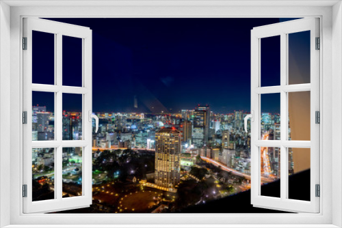 Fototapeta Naklejka Na Ścianę Okno 3D - Japan cityscape bird eye view at night