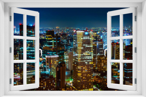 Fototapeta Naklejka Na Ścianę Okno 3D - city skyline aerial night view in Tokyo, Japan