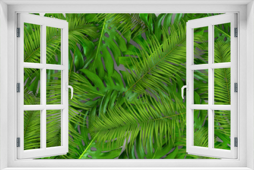 Fototapeta Naklejka Na Ścianę Okno 3D - 3D render of realistic palm leaves on white background for cosmetic ad or fashion illustration. Tropical frame exotic banana palm.