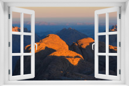 Fototapeta Naklejka Na Ścianę Okno 3D - Amazing Sunrise at Sinai Mountain, Beautiful dawn in Egypt, Beautiful view from the mountain	