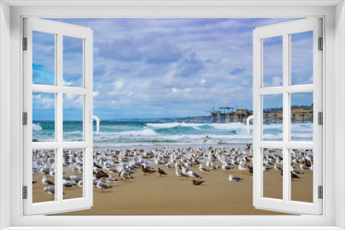 Fototapeta Naklejka Na Ścianę Okno 3D - Stormy Seas and Seagulls by the Pier