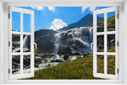 Fototapeta Naklejka Na Ścianę Okno 3D - Flowing waterfall in sunny day. Altai mountains, Siberia, Russia