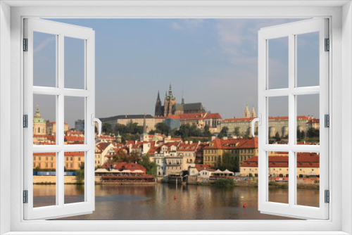 Fototapeta Naklejka Na Ścianę Okno 3D - Panoramic view of Malostranska district in Prague and St. Vitus Church and Vltava river in Prague
