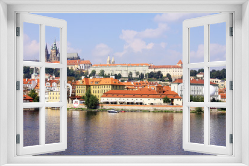 Fototapeta Naklejka Na Ścianę Okno 3D - Summer Prague gothic Castle above River Vltava