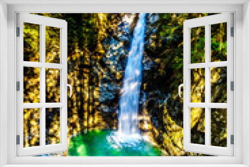 Fototapeta Naklejka Na Ścianę Okno 3D - The turquoise waters of Cascade Falls in Cascade Falls Regional Park between the towns of Mission and Deroche in British Columbia, Canada