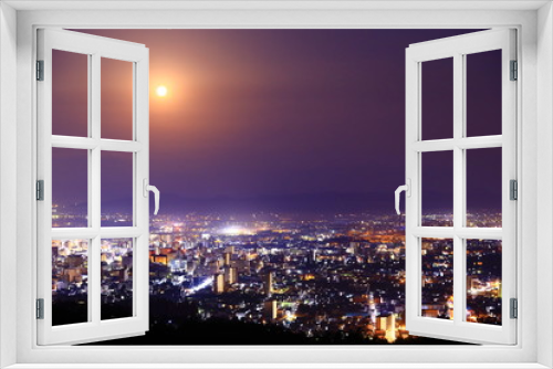 Fototapeta Naklejka Na Ścianę Okno 3D - 月明かりの盛岡市街