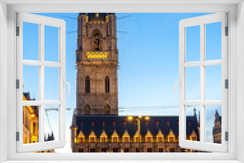 Fototapeta Naklejka Na Ścianę Okno 3D - Belfort tower on St. Bavo square at night, Gent, Belgium