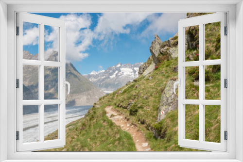 Fototapeta Naklejka Na Ścianę Okno 3D - Panorama of mountains scene, walk through the great Aletsch Glacier
