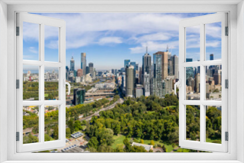 Fototapeta Naklejka Na Ścianę Okno 3D - Aerial panoramic view of the beautiful city of Melbourne from Fitzroy Gardens