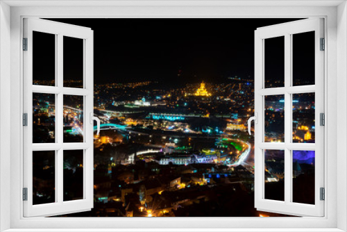 Fototapeta Naklejka Na Ścianę Okno 3D - Georgia, Tbilisi - 05.02.2019. - Night panorama aerial view over Georgian capital main landmarks - Night image