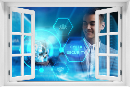 The concept of business, technology, the Internet and the network. A young entrepreneur working on a virtual screen of the future and sees the inscription: Cyber security