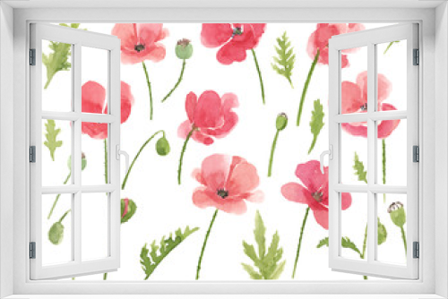 Fototapeta Naklejka Na Ścianę Okno 3D - Watercolor hand drawn red abstract poppies flowers and leaves set on white background