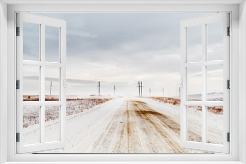 Fototapeta Naklejka Na Ścianę Okno 3D - road in winter