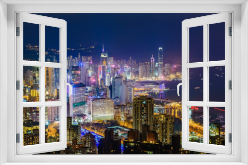 Fototapeta Naklejka Na Ścianę Okno 3D - Amazing panoramic view of Hong Kong city skyline before sunset. Viewpoint from Braemar Hill peak, Hong Kong.