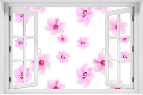 Fototapeta Naklejka Na Ścianę Okno 3D - Decorative floral pattern background texture fabric Wallpaper pink flowers on white background