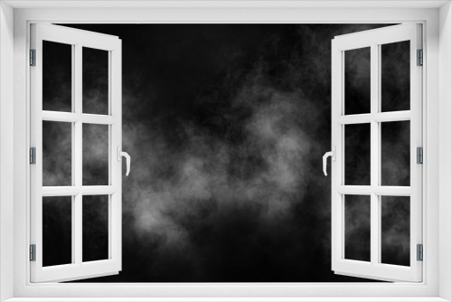 Fototapeta Naklejka Na Ścianę Okno 3D - Smoke on the floor . Isolated black background . Misty fog effect texture overlays for text or space
