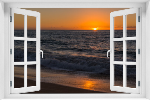 Fototapeta Naklejka Na Ścianę Okno 3D - Orange sunset over ocean and sand with reflections