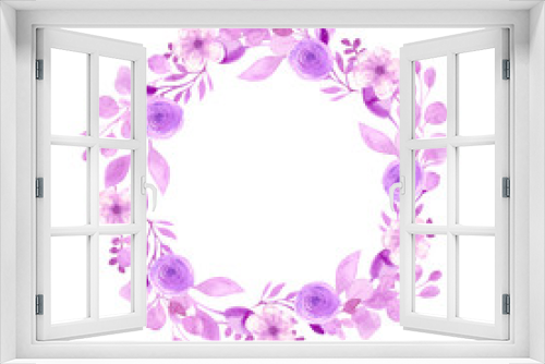 Fototapeta Naklejka Na Ścianę Okno 3D - Frame wreath with flowers of cherry, apple, almond, sakura.Watercolor drawing by hand. Pink watercolor flowers, and twigs collected in the wedding composition