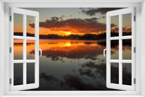 Fototapeta Naklejka Na Ścianę Okno 3D - Sunset on the Devesset lake near Saint Agrève - Ardèche, France